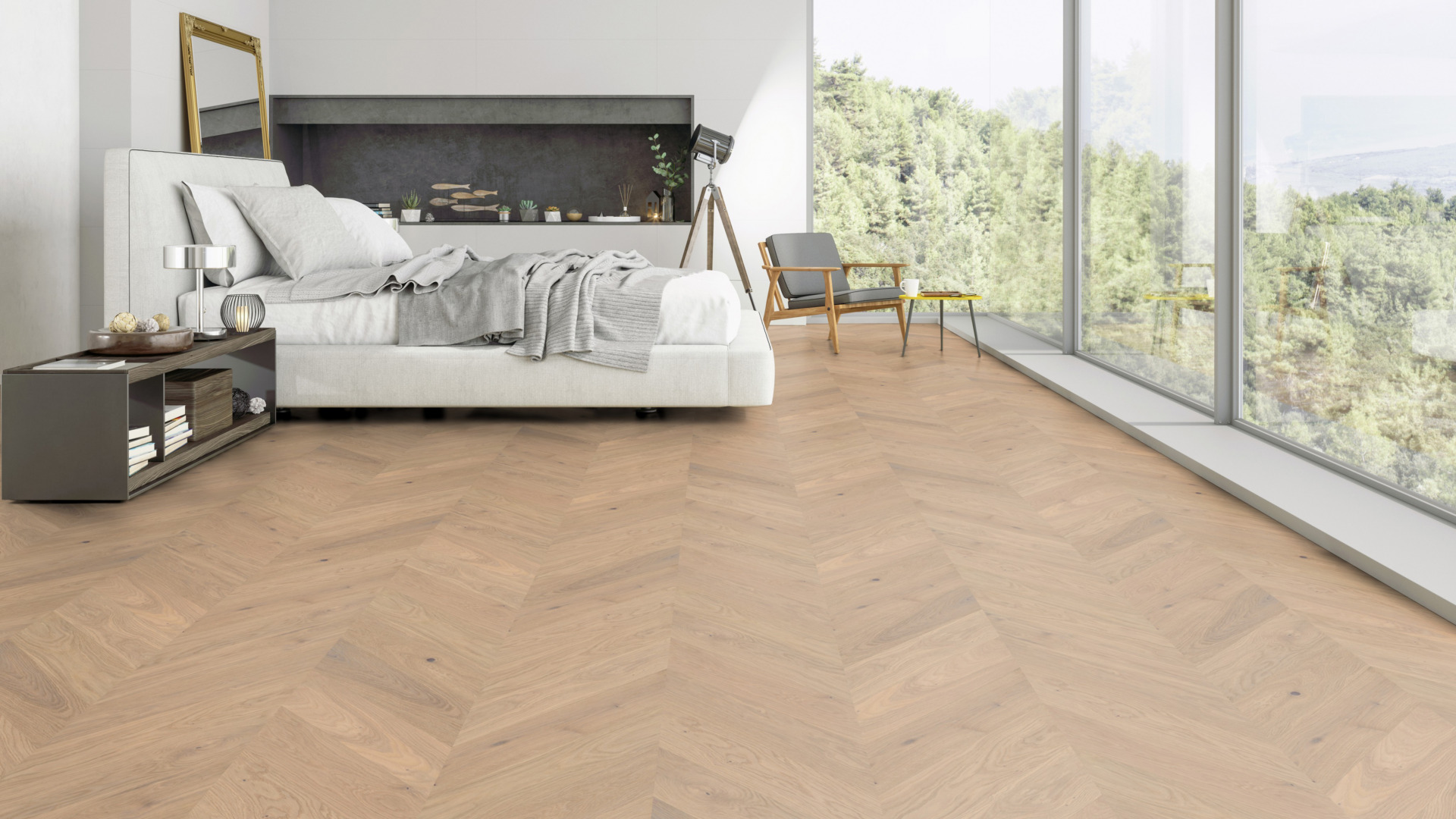 Ter Hürne prantsuse kalasabaparkett Chevron lakitud harjatud