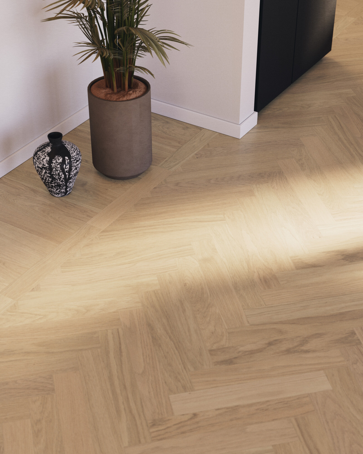 Bjelin kõvendatud kalasabaparkett Misty White hele