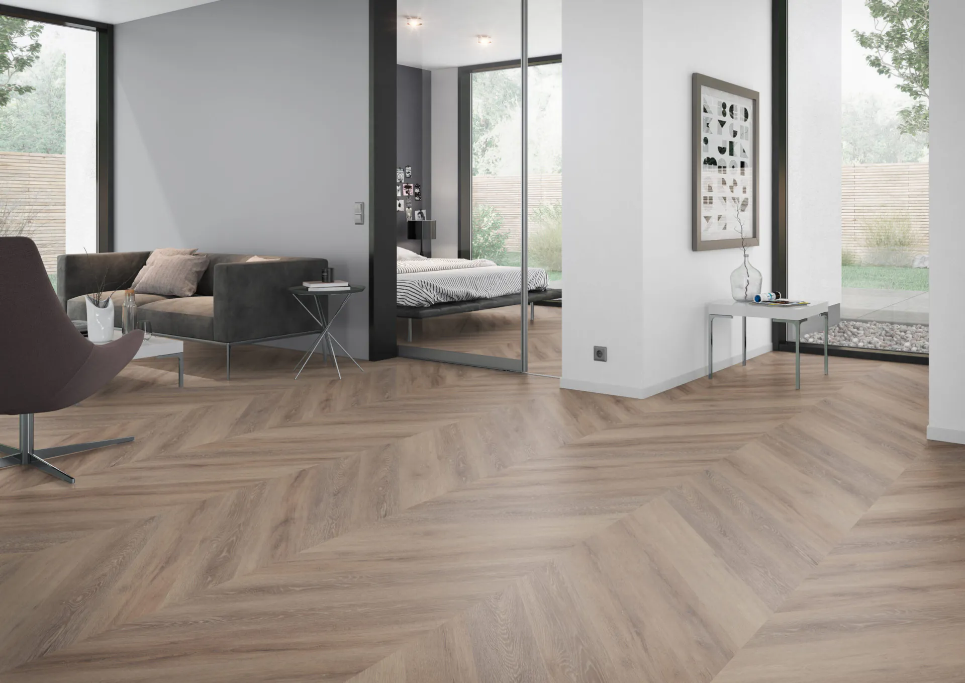 OneFlor Chevron prantsuse kalasaba LVT Cerused Tamm Dark Natural