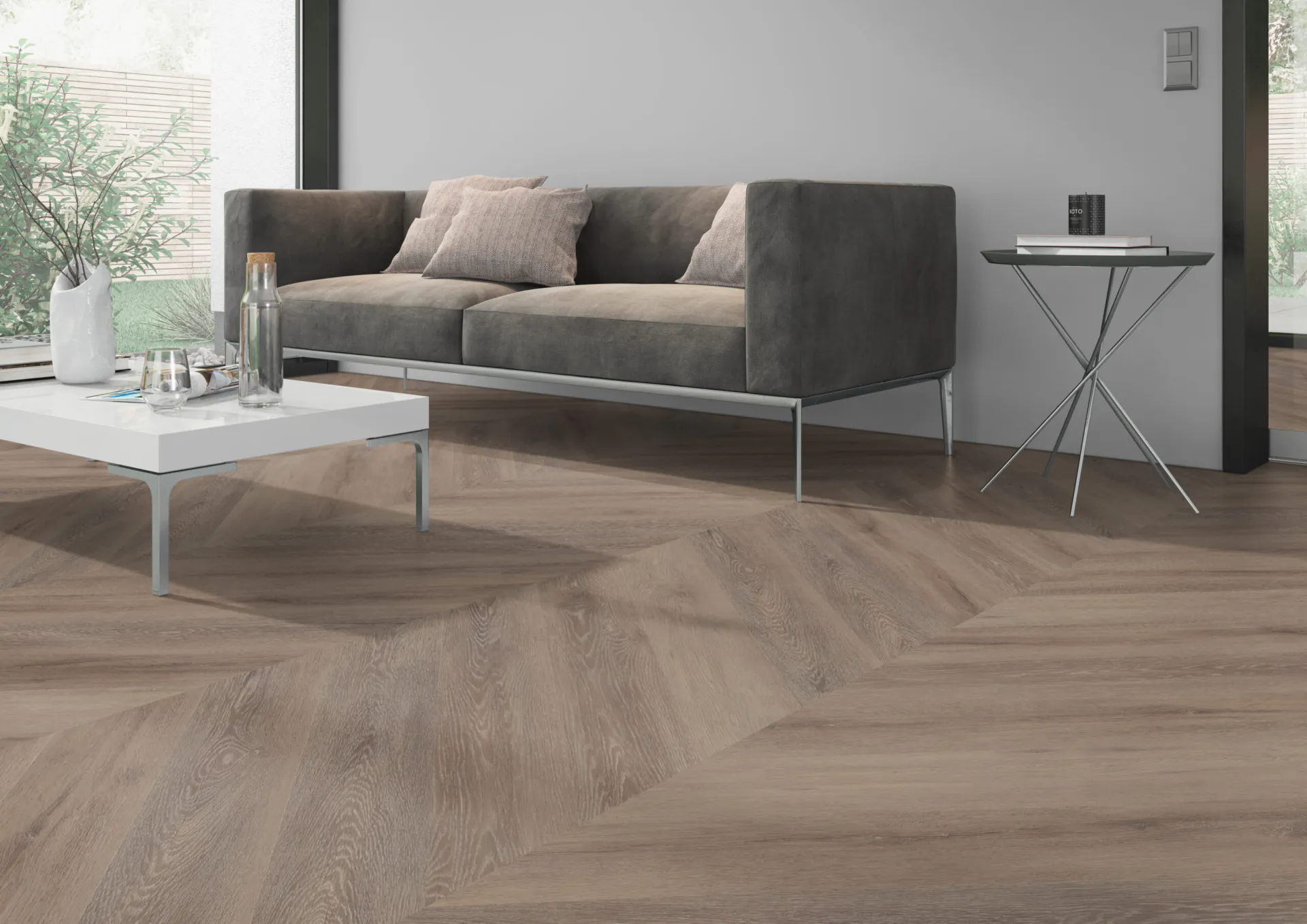 OneFlor Chevron prantsuse kalasaba LVT Cerused Tamm Dark Natural